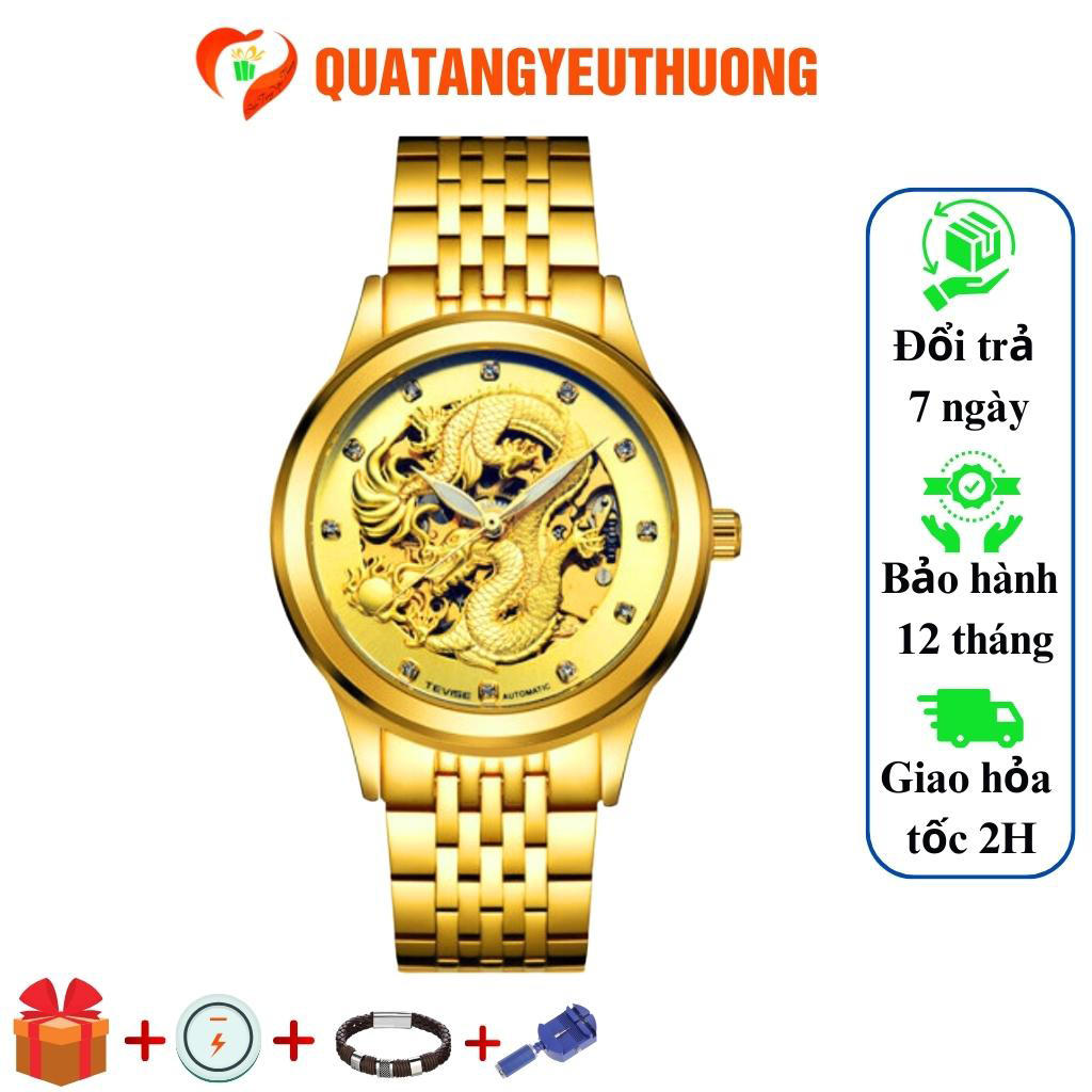 Đồng hồ Nam TEVISE 9006 tự động dạ quang Chống thấm nước thiết kế rồng cao cấp hàng đầu-Tặng Hộp Tháo dây và vòng tay