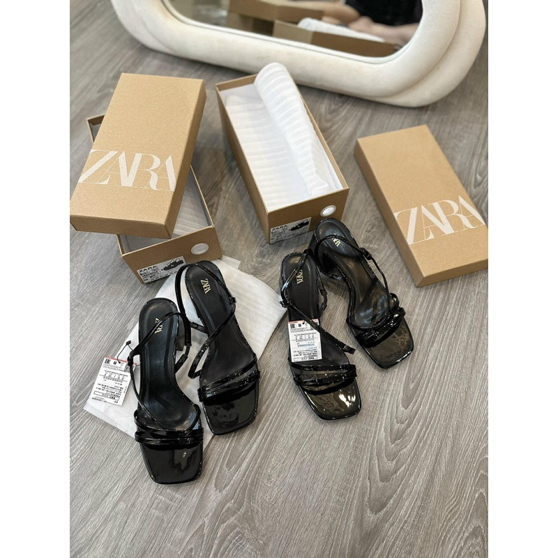 Giày sandal cao gót Z.R mũi vuông đế trụ cao 5cm quai mảnh chéo phong cách nữ tính sang chảnh mới 2023 fullbox
