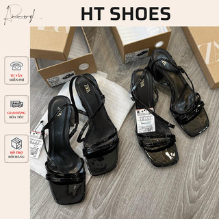 (Sẵn)Giày sandal cao gót Z mũi vuông đế trụ cao 5cm quai mảnh chéo phong cách nữ tính sang chảnh mới 2023 fullbox