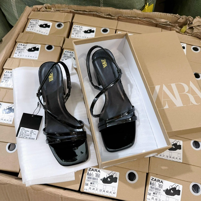 Giày sandal cao gót Z.R mũi vuông đế trụ cao 5cm quai mảnh chéo phong cách nữ tính sang chảnh mới 2023 fullbox