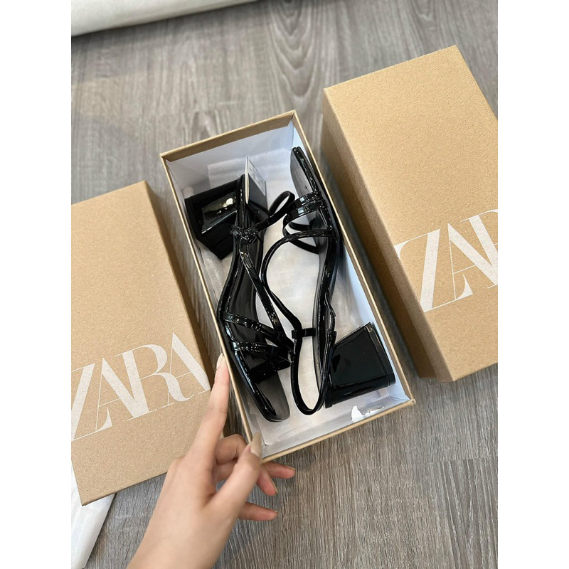 Giày sandal cao gót Z.R mũi vuông đế trụ cao 5cm quai mảnh chéo phong cách nữ tính sang chảnh mới 2023 fullbox