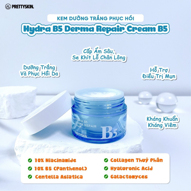 Kem dưỡng phục hồi và làm trắng da Prettyskin Hydra B5 Derma Repair Cream Pretty Skin 52ml
