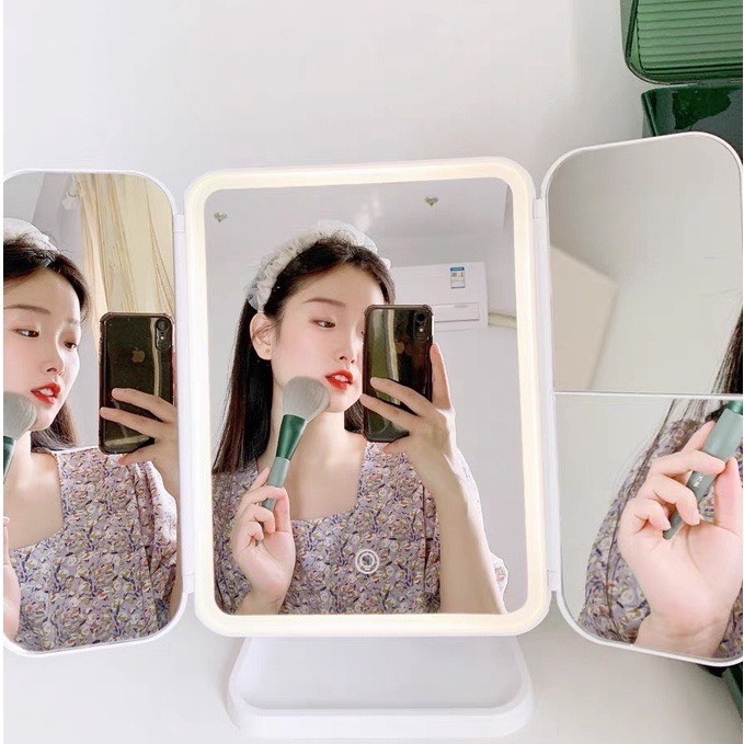 Gương trang điểm để bàn gấp gọn , gương để bàn có đèn led , gương trang điểm gấp gọn - quà tặng shop