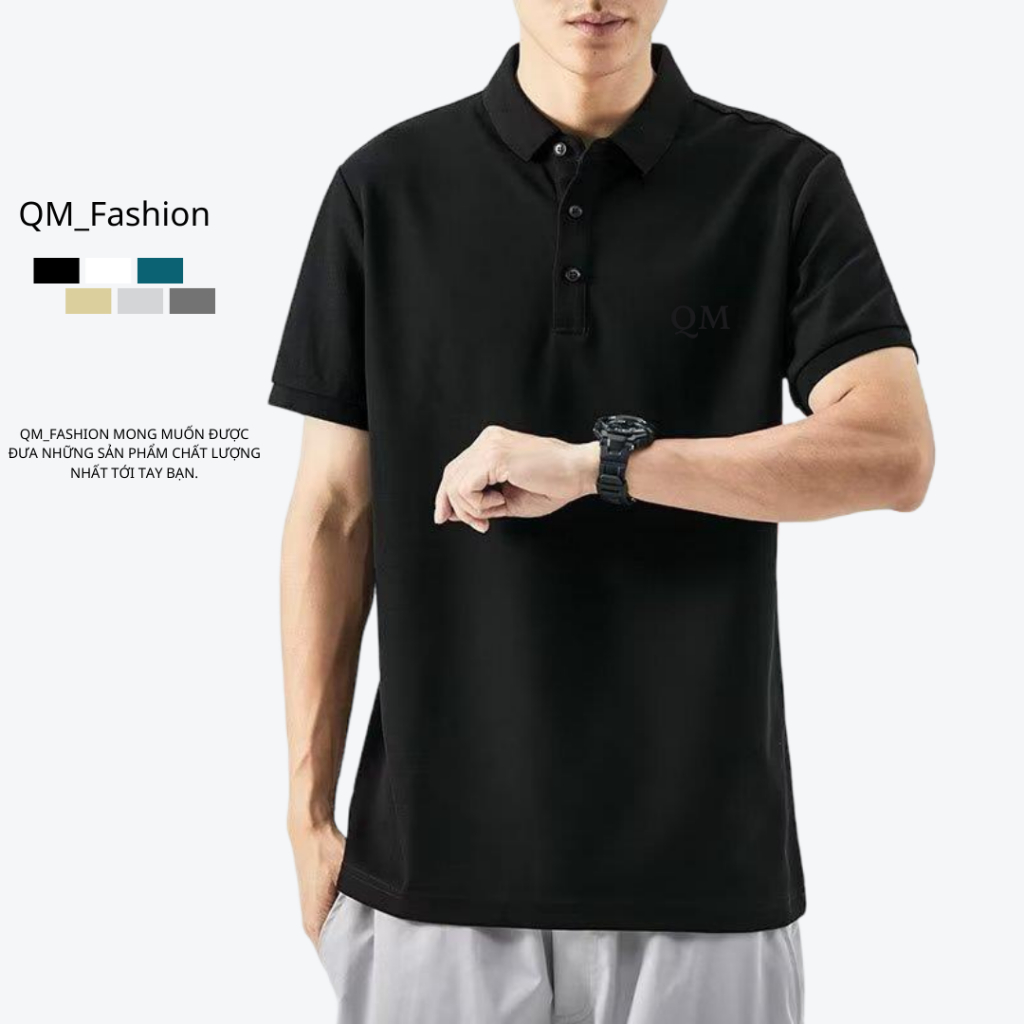 Áo POLO trơn nam bản 1T vải thun cá sấu co dãn 4 chiều form rộng ,Cổ dệt vi tính sắc nét, áo cộc tay mặc nhà, dạo phố