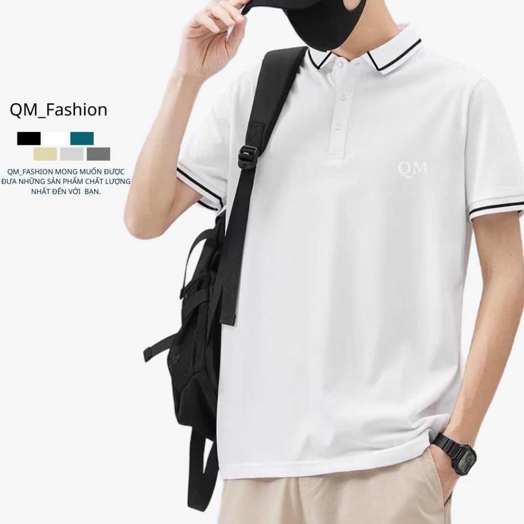 Aó POLO cổ kẻ nam bản 1T vải thun cá sấu co dãn 4 chiều form rộng, ngắn tay cổ dệt vi tính sắc nét, áo cộc tay mặc nhà