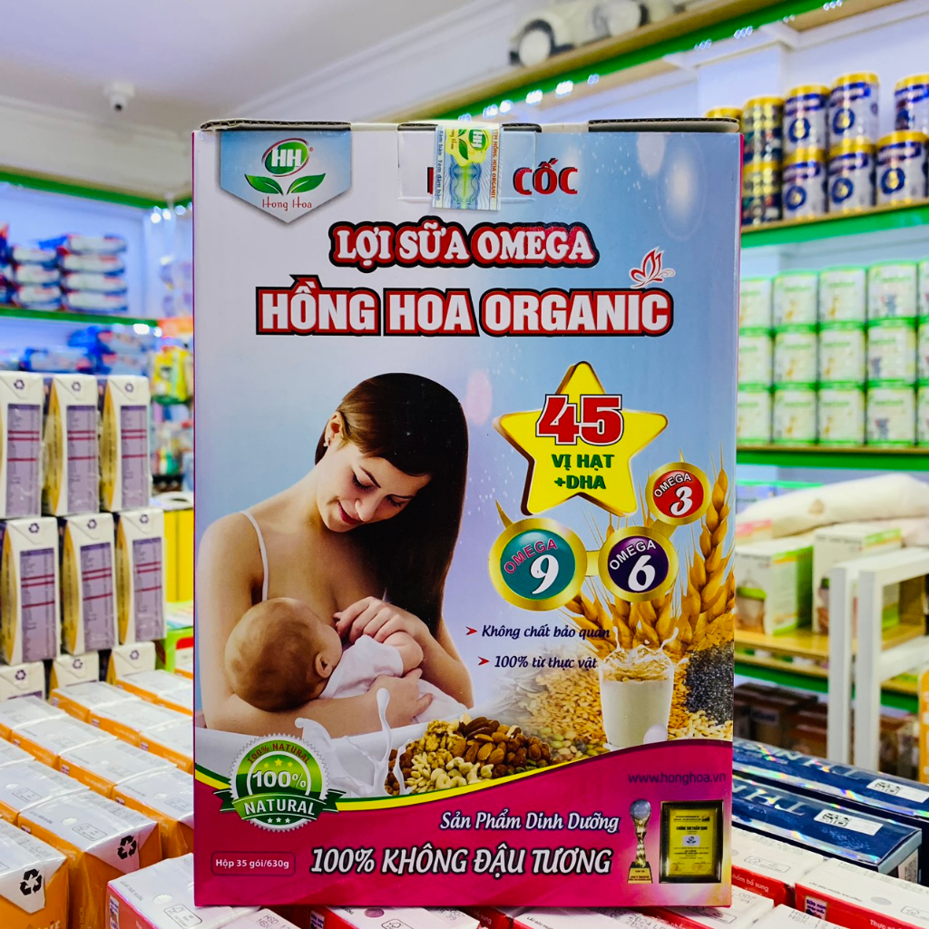 HỘP 35 GÓI 630G NGŨ CỐC LỢI SỮA OMEGA HỒNG HOA ORGANIC BỔ SUNG NĂNG LƯỢNG VÀ KHOÁNG CHẤT
