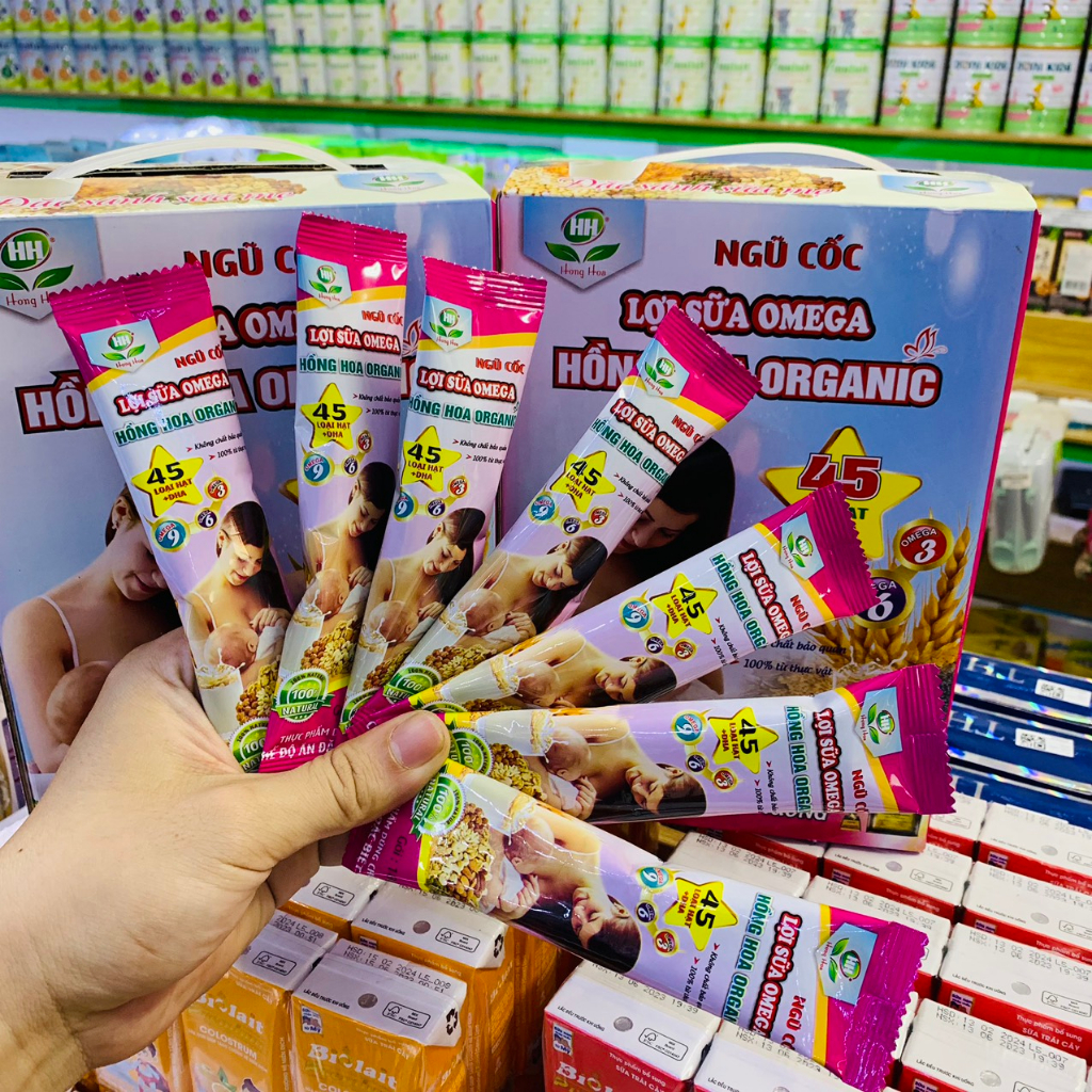 HỘP 35 GÓI 630G NGŨ CỐC LỢI SỮA OMEGA HỒNG HOA ORGANIC BỔ SUNG NĂNG LƯỢNG VÀ KHOÁNG CHẤT