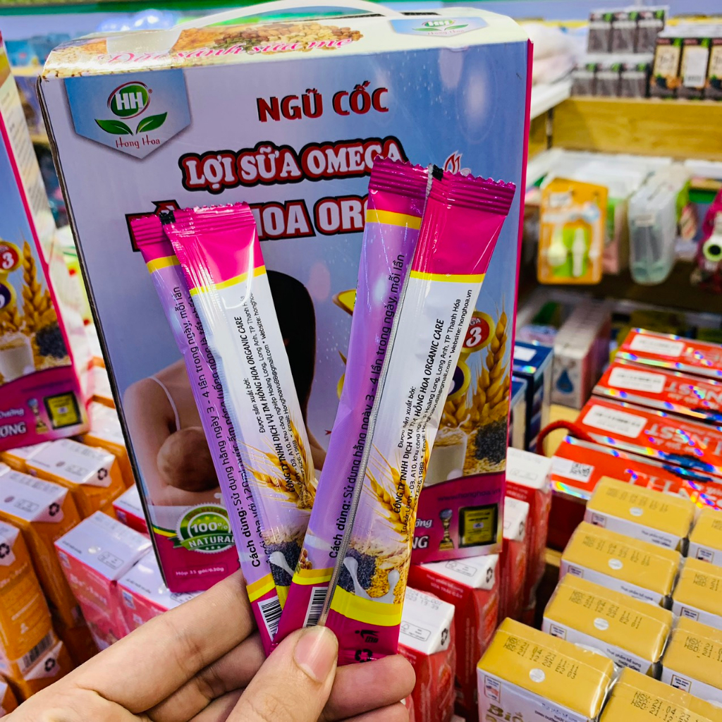 HỘP 35 GÓI 630G NGŨ CỐC LỢI SỮA OMEGA HỒNG HOA ORGANIC BỔ SUNG NĂNG LƯỢNG VÀ KHOÁNG CHẤT