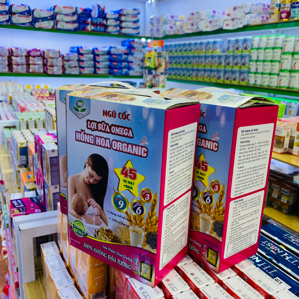 HỘP 35 GÓI 630G NGŨ CỐC LỢI SỮA OMEGA HỒNG HOA ORGANIC BỔ SUNG NĂNG LƯỢNG VÀ KHOÁNG CHẤT