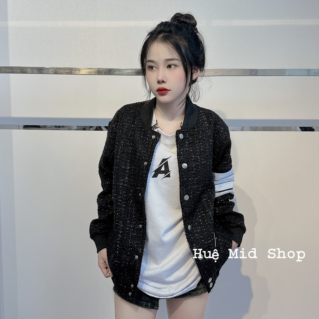 Áo khoác bomber T.H.O.M phối tay sọc trắng