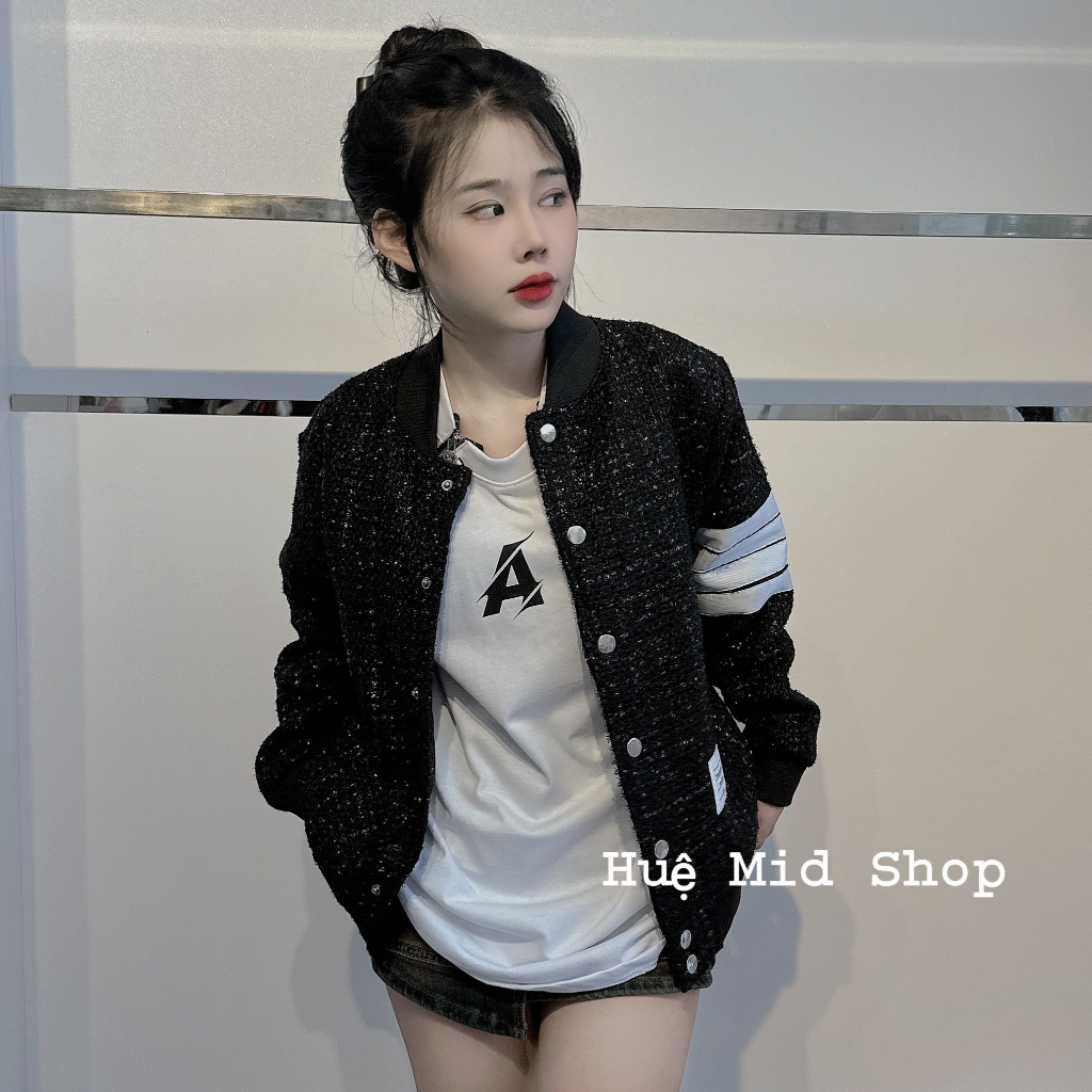 Áo khoác bomber T.H.O.M phối tay sọc trắng