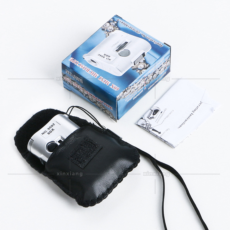 Kính Hiển Vi Bỏ Túi Mini 60X , Kính Lúp soi trang sức có đèn LED UV