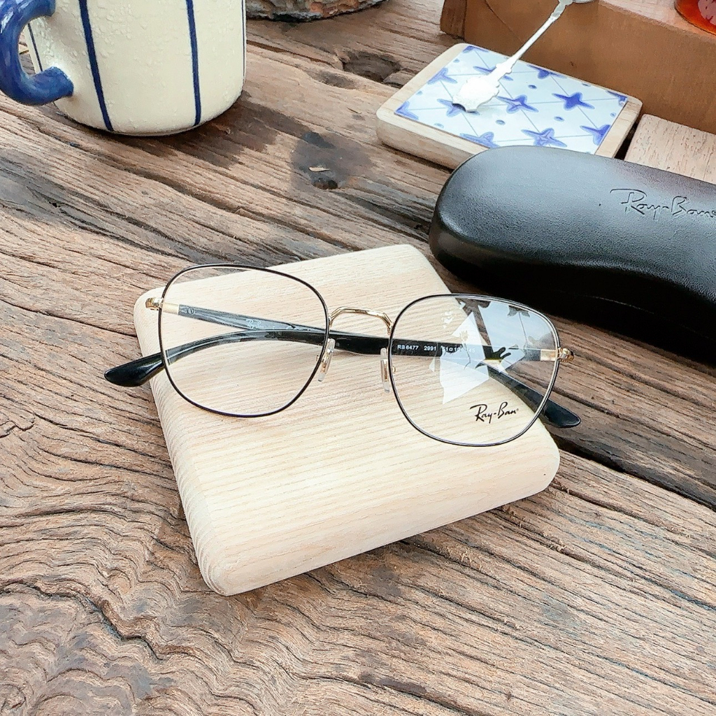 Gọng cận RayBan Demo Square viền đen mix vàng gold RX6477 2991