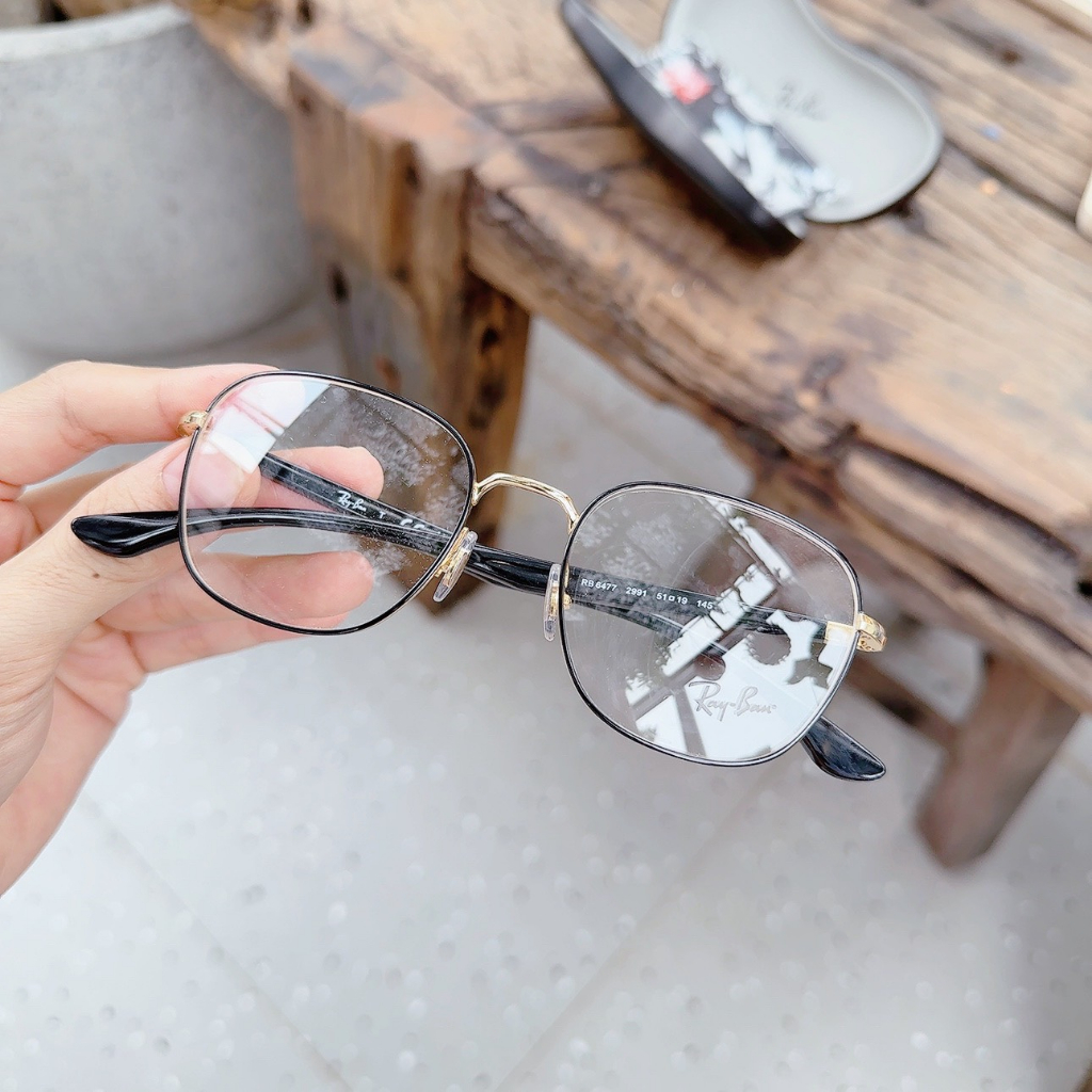 Gọng cận RayBan Demo Square viền đen mix vàng gold RX6477 2991