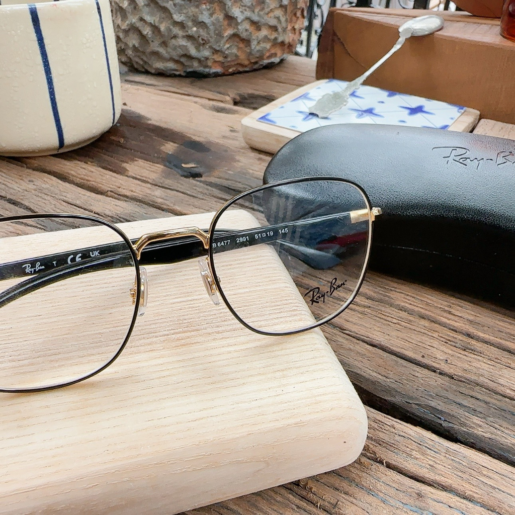 Gọng cận RayBan Demo Square viền đen mix vàng gold RX6477 2991