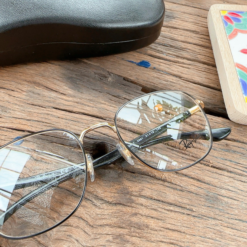 Gọng cận RayBan Demo Square viền đen mix vàng gold RX6477 2991