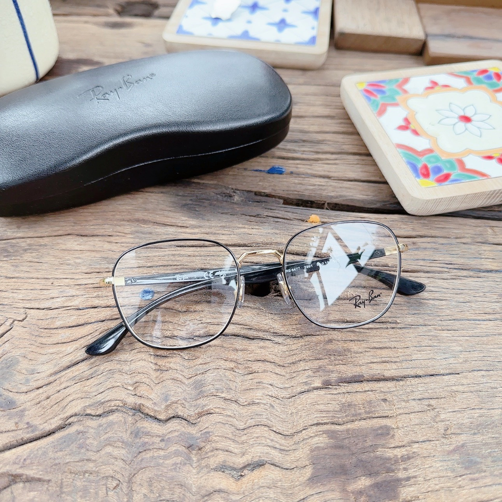 Gọng cận RayBan Demo Square viền đen mix vàng gold RX6477 2991