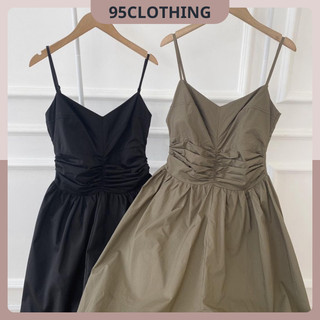 Đầm xòe 2 dây xẻ tà năng động, đầm maxi xòe 2 dây nhún xẻ tà 95clothing
