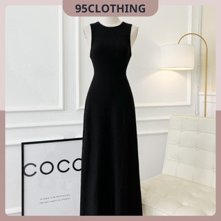 Đầm Body Chất Thun Co Giãn Thoải Mái, Đầm maxi thun gân cổ tròn kiểu basic thanh lịch 95clothing