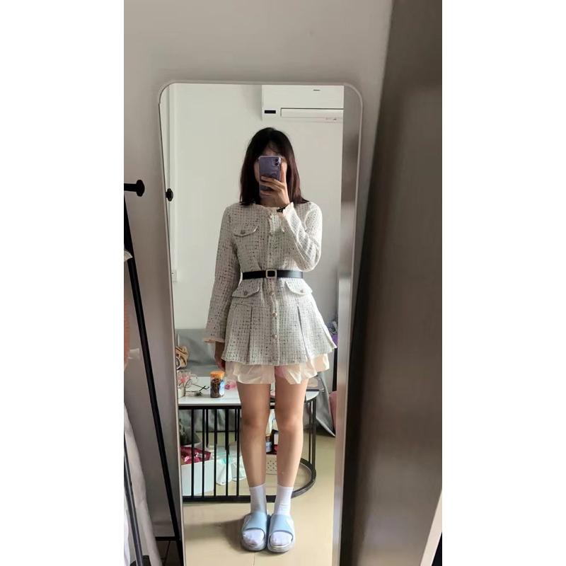 🌷 Váy vest dạ tweed Váy dạ tweed kiểu Pháp cúc đồng dài tay thu đông