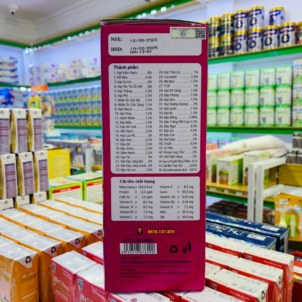 HỘP 35 GÓI 630G NGŨ CỐC LỢI SỮA OMEGA HỒNG HOA ORGANIC BỔ SUNG NĂNG LƯỢNG VÀ KHOÁNG CHẤT