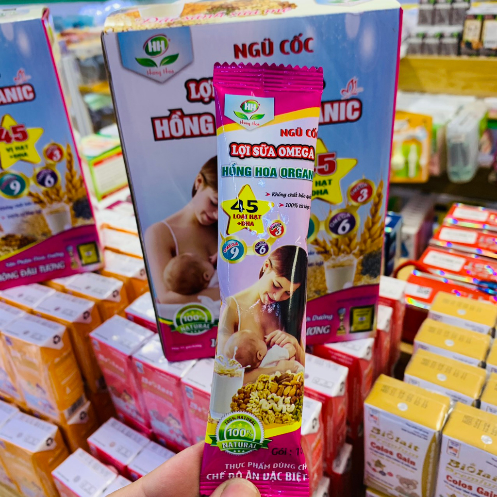 HỘP 35 GÓI 630G NGŨ CỐC LỢI SỮA OMEGA HỒNG HOA ORGANIC BỔ SUNG NĂNG LƯỢNG VÀ KHOÁNG CHẤT