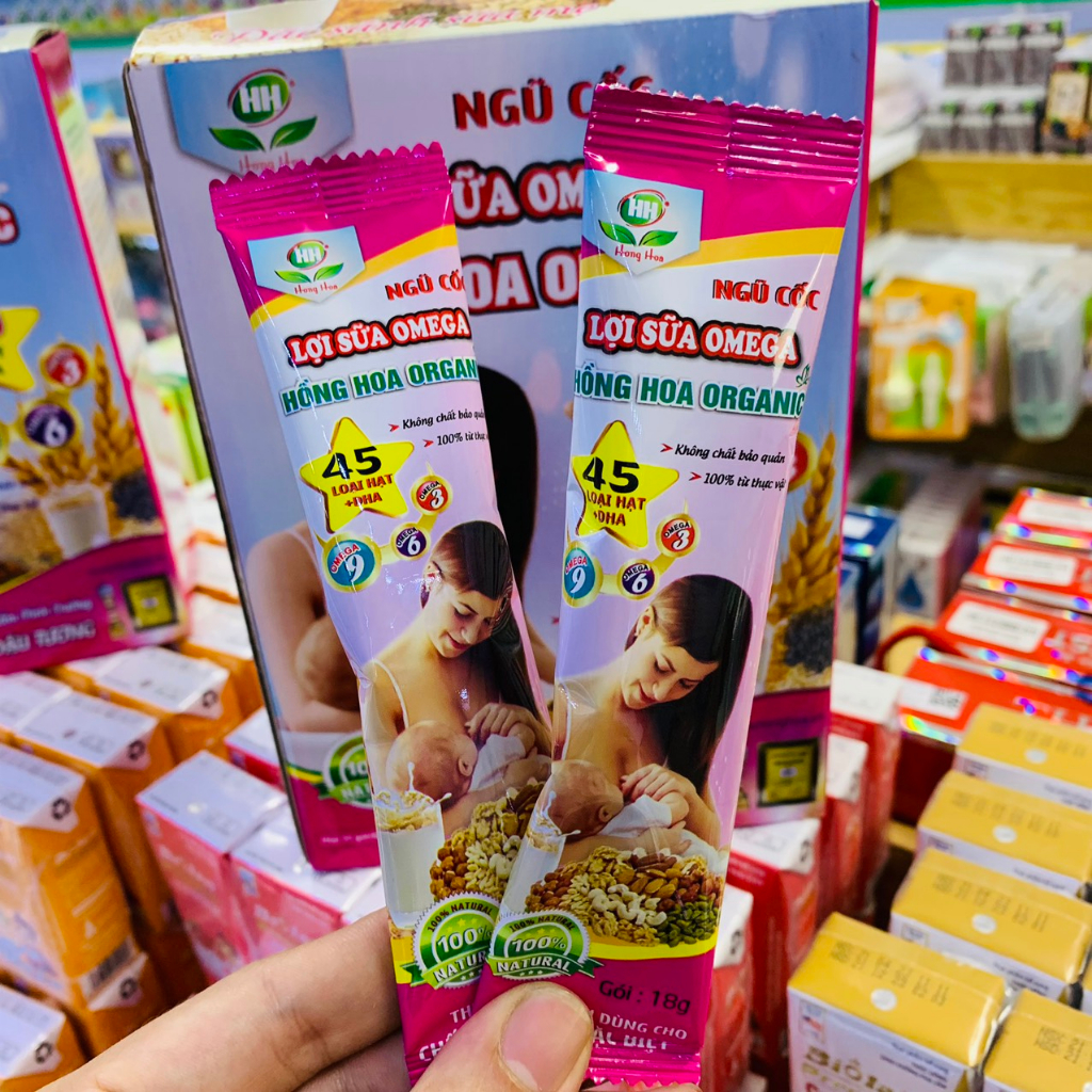 HỘP 35 GÓI 630G NGŨ CỐC LỢI SỮA OMEGA HỒNG HOA ORGANIC BỔ SUNG NĂNG LƯỢNG VÀ KHOÁNG CHẤT