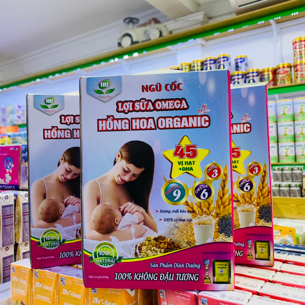 HỘP 35 GÓI 630G NGŨ CỐC LỢI SỮA OMEGA HỒNG HOA ORGANIC BỔ SUNG NĂNG LƯỢNG VÀ KHOÁNG CHẤT