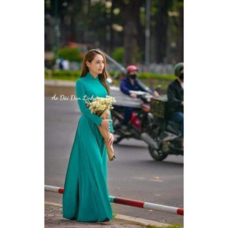 Áo dài vải lụa trơn màu xanh cổ vịt - Áo Dài Đan Linh