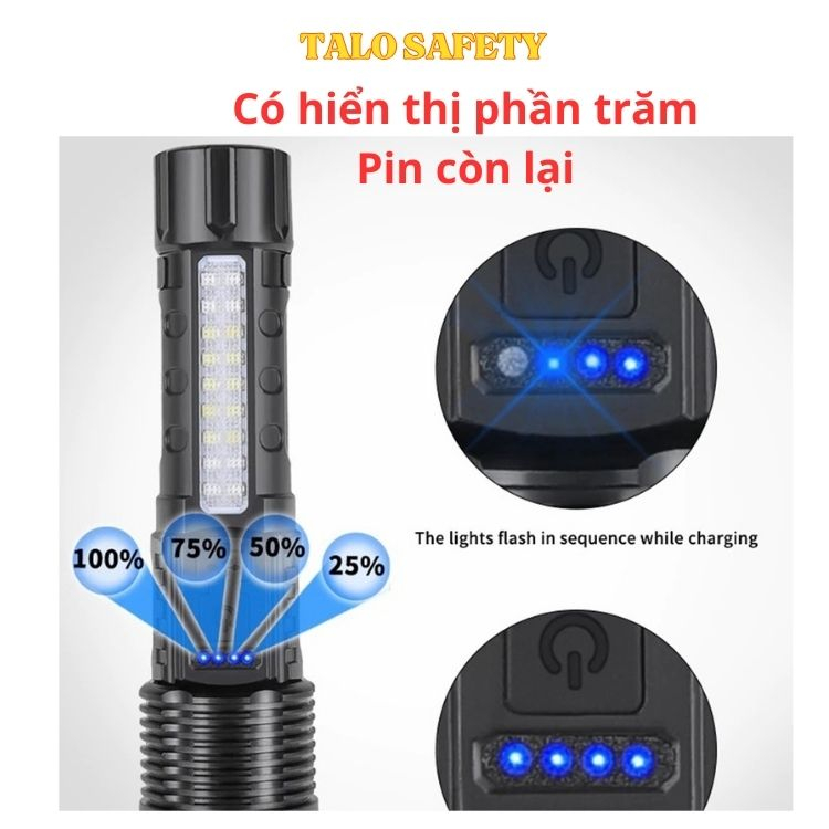 Đèn pin A76 pin 18650 tích hợp, led laser sáng xa và gom, sạc type C
