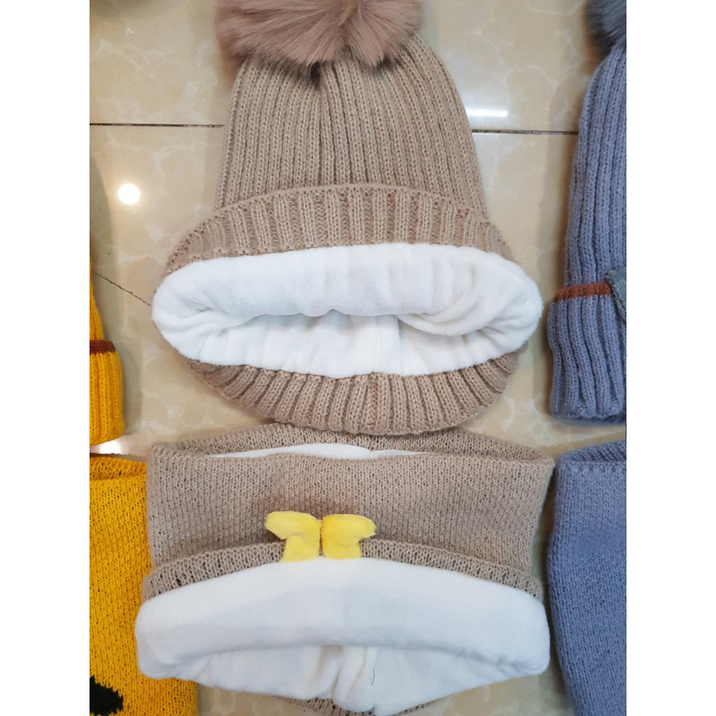 SET MŨ LEN + KHĂN LEN MINKBABY CHO BÉ 1- 10 TUỔI