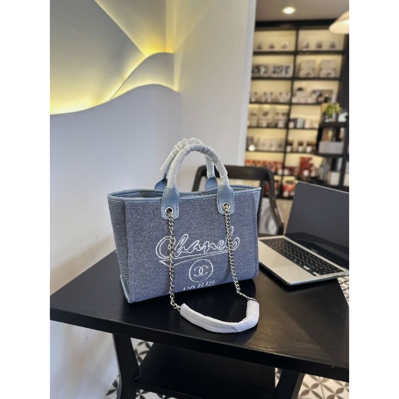 Túi tote hobo shopping xanh jean hoa trà hot hit 32cm