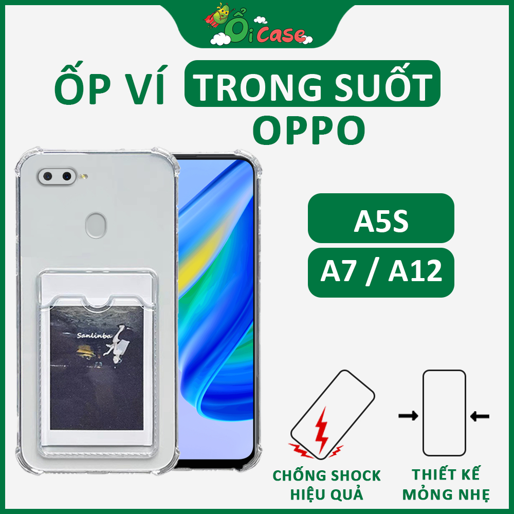 Ốp Oppo A5s / A7 / A12 có ví đựng thẻ, bảo vệ cam, chống sốc