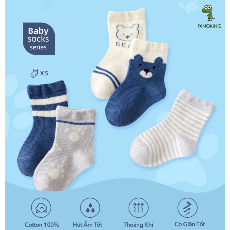 Set 5 đôi tất kidshock cho bé trai bé gái chất cotton dày dặn giữ ấm mùa đông