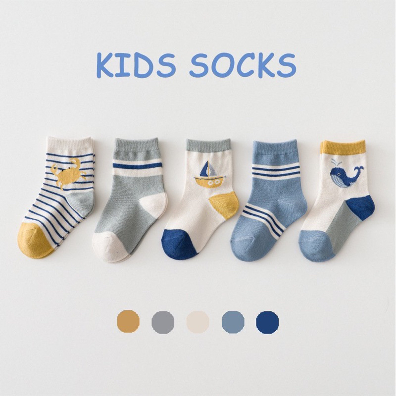 Set 5 đôi tất kidshock cho bé trai bé gái chất cotton dày dặn giữ ấm mùa đông