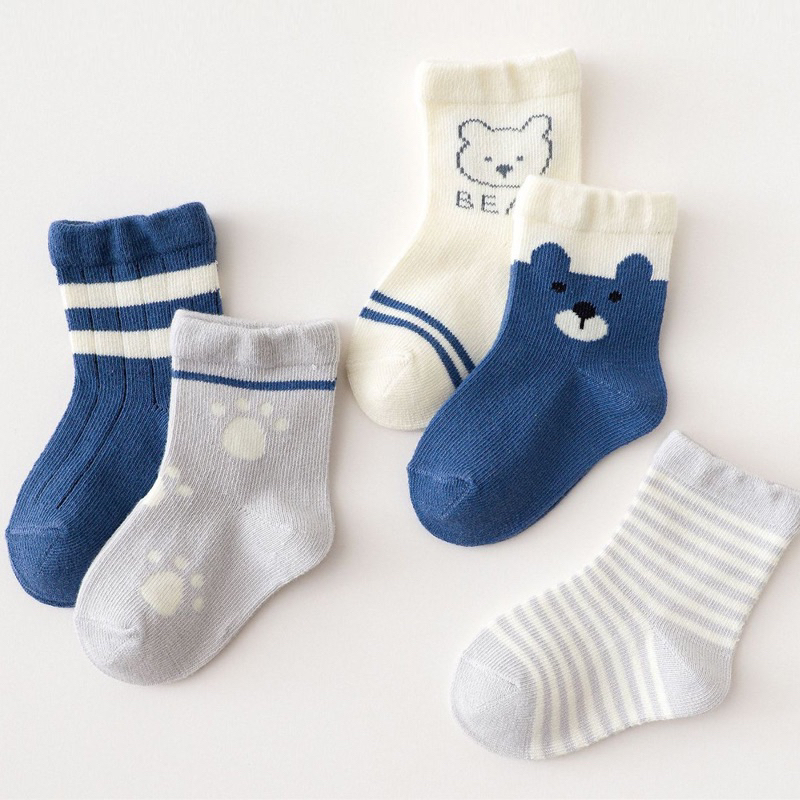 Set 5 đôi tất kidshock cho bé trai bé gái chất cotton dày dặn giữ ấm mùa đông