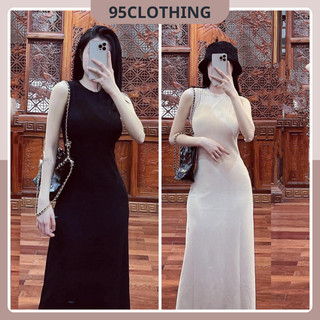 Váy body sexy tôn dáng chất thun co giãn thoải mái, đầm boby thun gân dáng dài cổ tròn sát nách