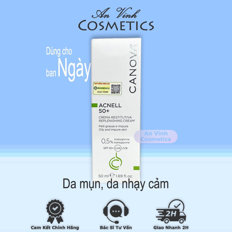 Kem ngừa mụn ban ngày / ban đêm dành cho da mụn, da nhạy cảm Canova Acnell 50+ / Acnell 50 - 50ml