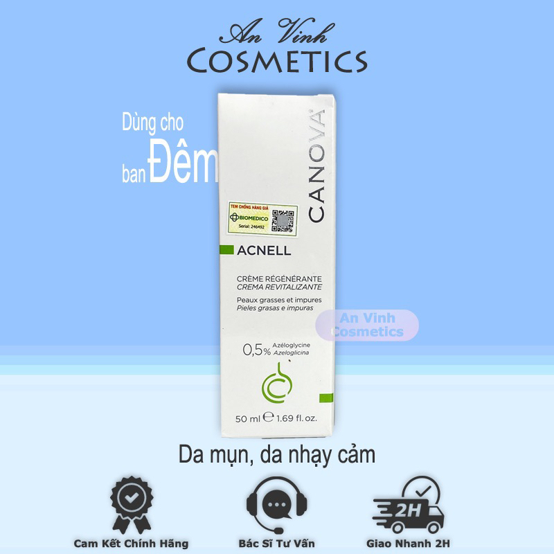 Kem ngừa mụn ban ngày / ban đêm dành cho da mụn, da nhạy cảm Canova Acnell 50+ / Acnell 50 - 50ml