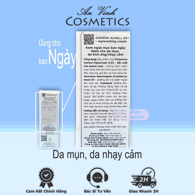 Kem ngừa mụn ban ngày / ban đêm dành cho da mụn, da nhạy cảm Canova Acnell 50+ / Acnell 50 - 50ml