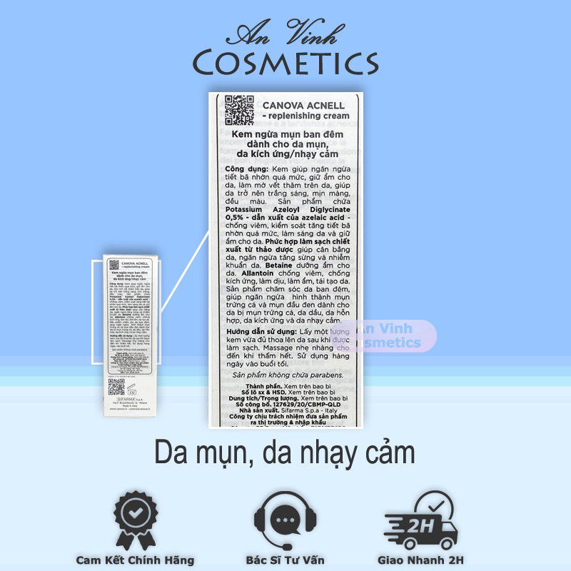 Kem ngừa mụn ban ngày / ban đêm dành cho da mụn, da nhạy cảm Canova Acnell 50+ / Acnell 50 - 50ml