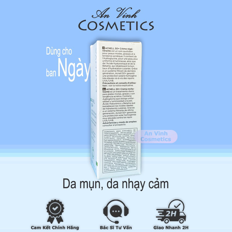 Kem ngừa mụn ban ngày / ban đêm dành cho da mụn, da nhạy cảm Canova Acnell 50+ / Acnell 50 - 50ml
