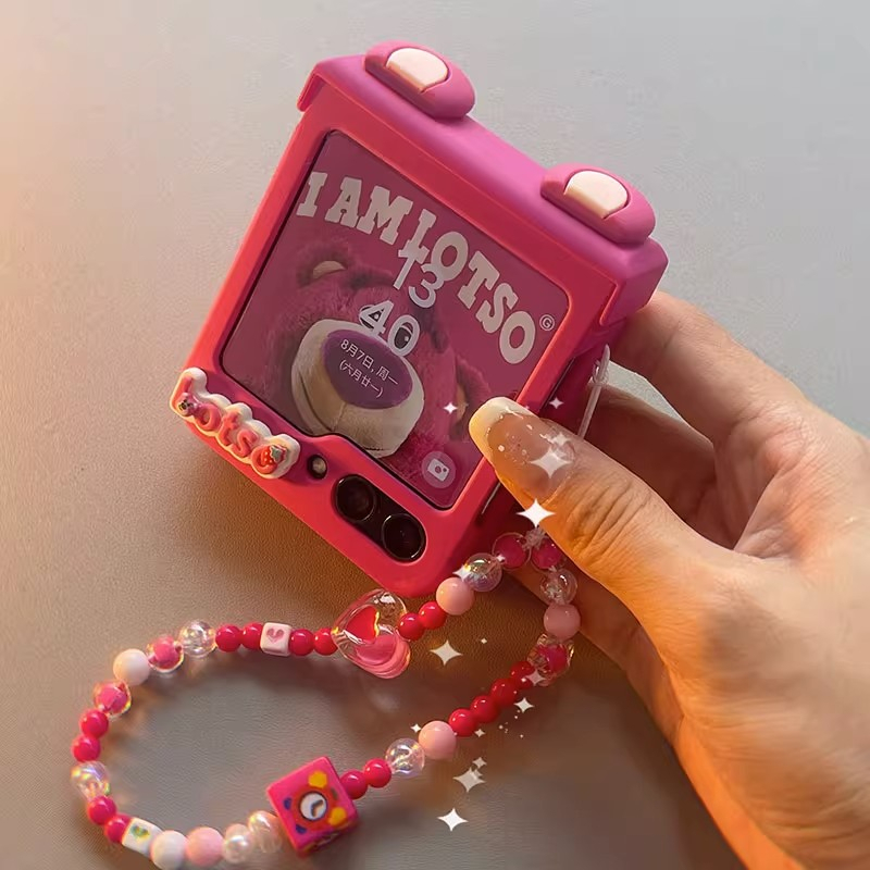 Ốp Lưng Samsung Z Flip 5 bản lề tai gấu dâu Lotso siêu cute kèm dây xách xinh Z Flip5/ ZFlip 5