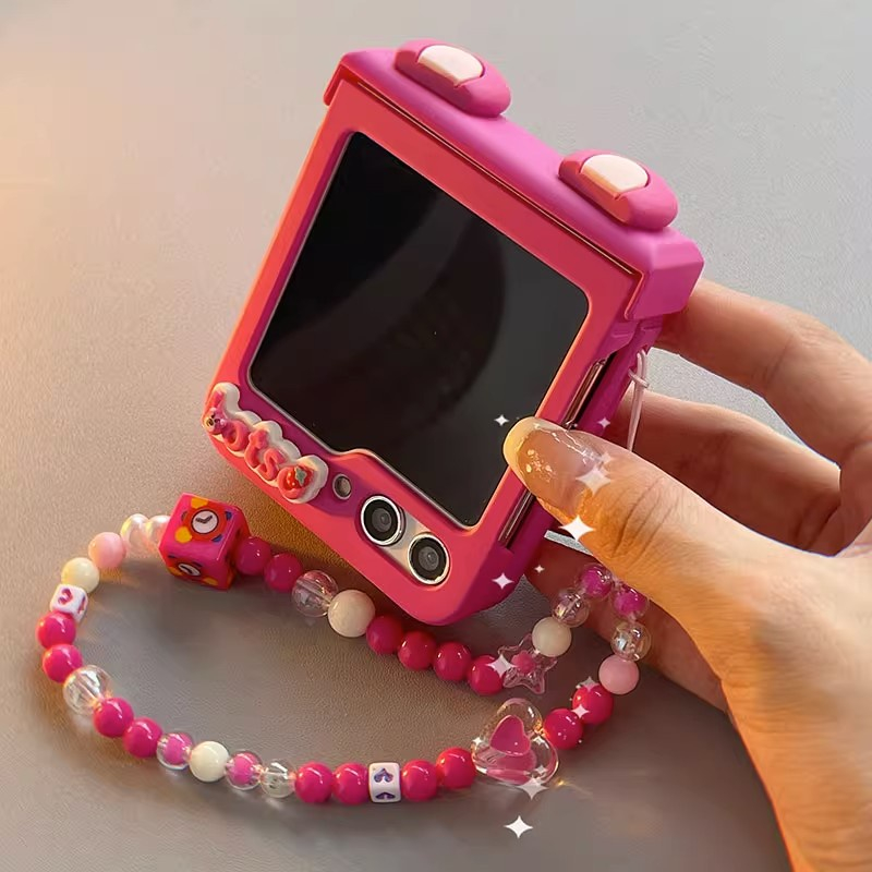 Ốp Lưng Samsung Z Flip 5 bản lề tai gấu dâu Lotso siêu cute kèm dây xách xinh Z Flip5/ ZFlip 5