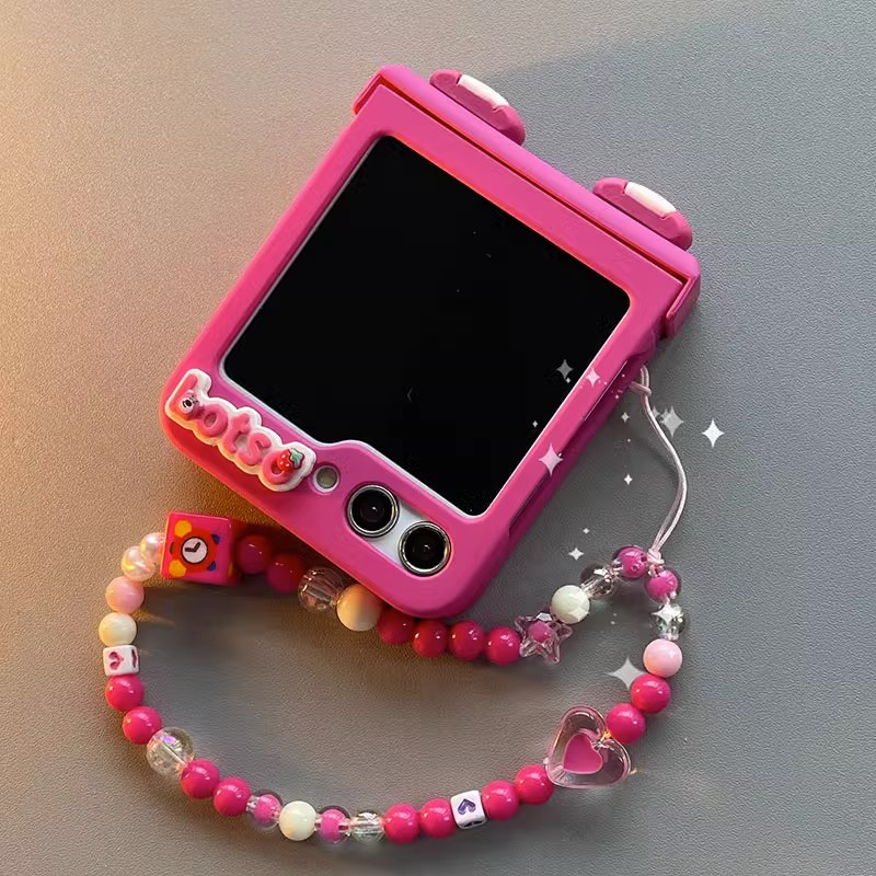 Ốp Lưng Samsung Z Flip 5 bản lề tai gấu dâu Lotso siêu cute kèm dây xách xinh Z Flip5/ ZFlip 5