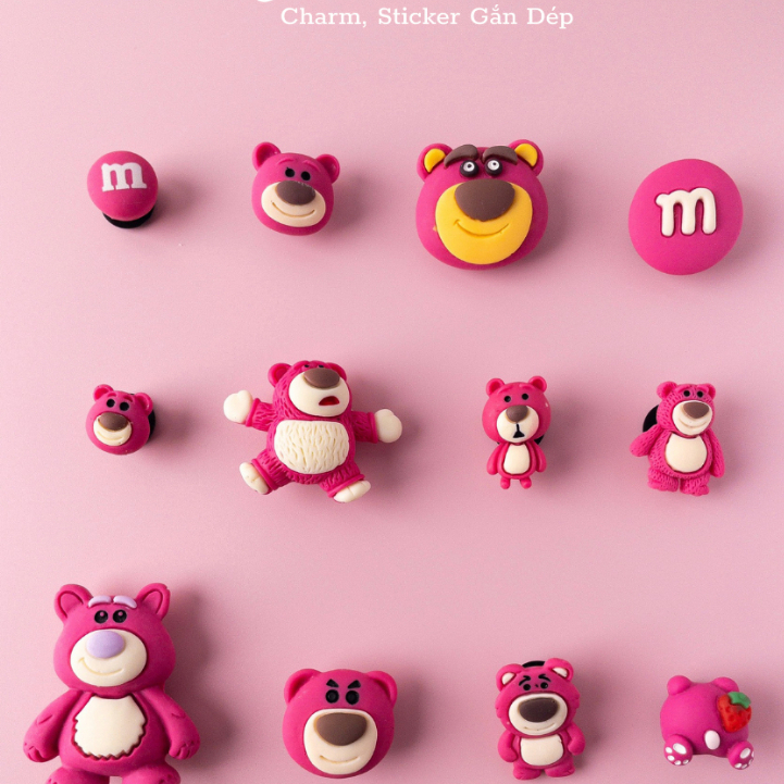 Sticker Gắn Dép, Hình Charm Trang Trí Giày Dép Hình Gấu Dâu Dễ Thương - Cinghutag
