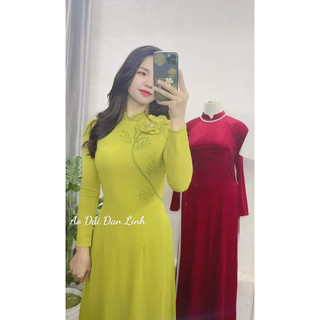 Áo dài lụa kết hoa nổi- Áo Dài Đan Linh