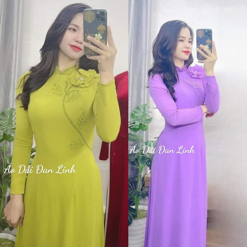 {XXX} Áo dài lụa kết hoa nổi - Áo Dài Đan Linh