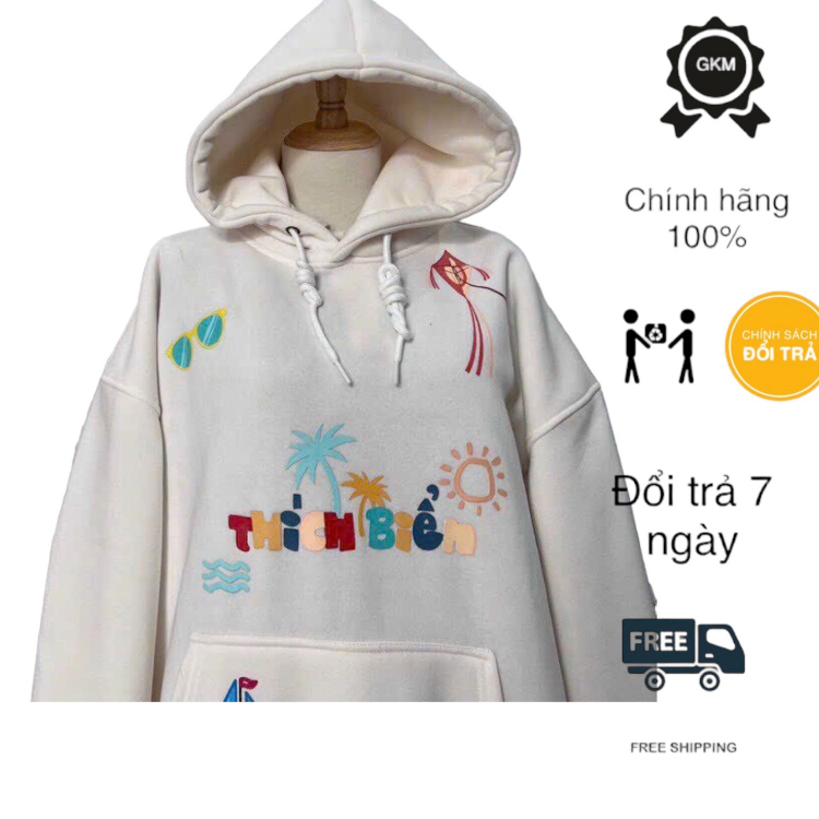 Áo hoodie nữ màu kem phối màu sắc trẻ trung dễ thương GKM