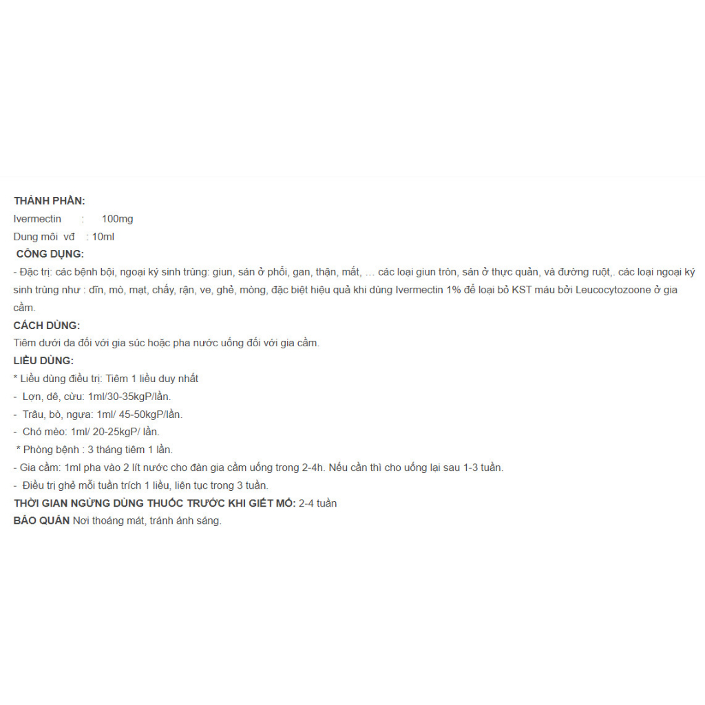 Invermectin hàm lượng cao 1% dùng trong thú y